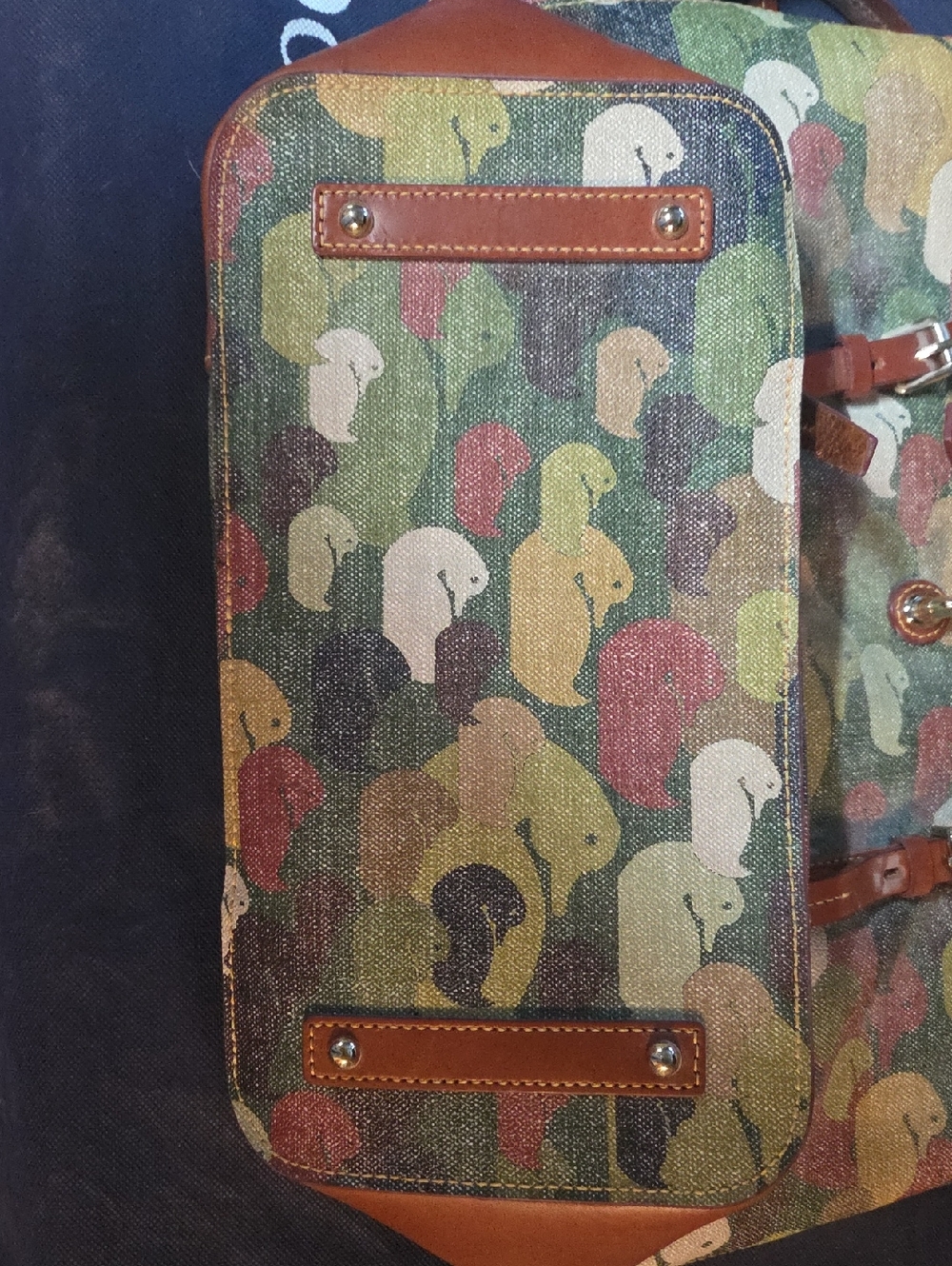 Dooney & Bourke Multicolor Camouflage Canvas Tote with Brown Leather Trim - Picture 2 of 4